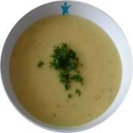 Fränkische Kartoffelsuppe (3,19,21) dazu Brötchen „Körnerecke“ (17,23,81,82,83,84)