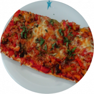 Pizza 'Margherita' mit Tomaten, Paprika, Basilikum und Gouda (1,19,49,81)