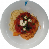 Spaghetti (81)mit Ratatouille und geriebenem Hartkäse(19)