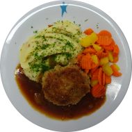 Zwickauer Beefsteak (15,22,51,52,81) mit Mischgemüse dazu hausgemachter Kartoffelstampf (19)